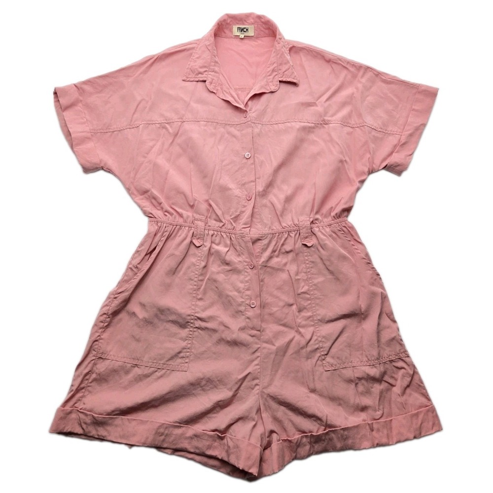 FRNCH Paris Lily Romper XL Pink Lyocell Button Front Short Sleeve Playsuit